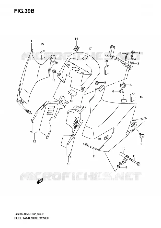 FUEL TANK SIDE COVER (MODEL K9) Suzuki MOTO 600 GSR 2007  GSR600K7(E2)