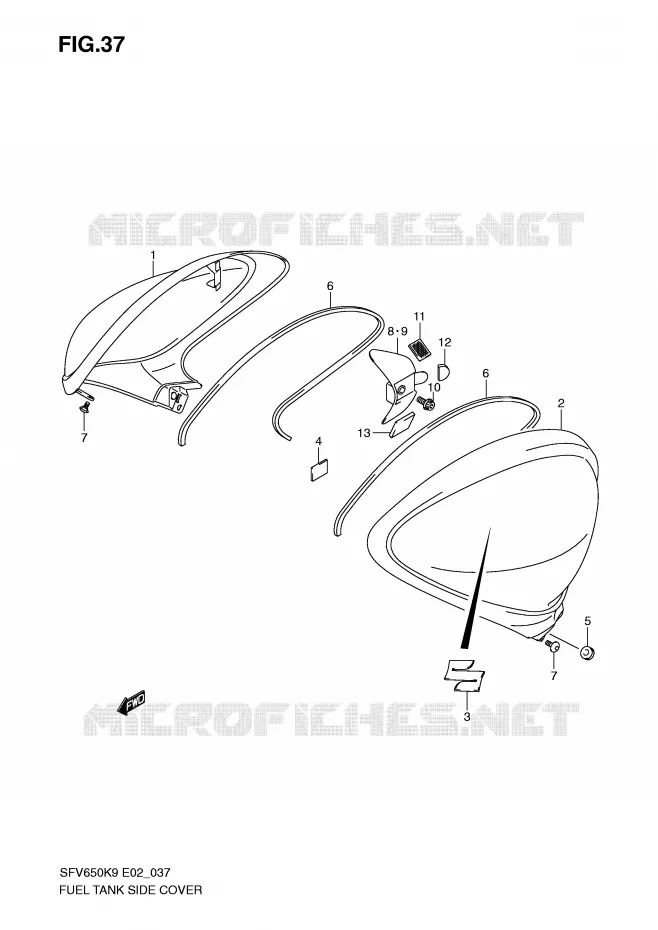 FUEL TANK SIDE COVER (MODEL K9) Suzuki MOTO 650 GLADIUS 2010  SFV650L0(E2)