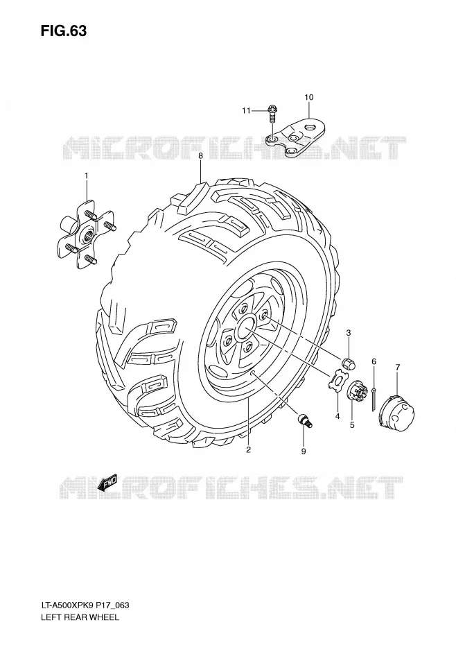 LEFT HAND REAR WHEEL Suzuki QUAD 500 VINSON 2009  LT-A500XPK9(P17)