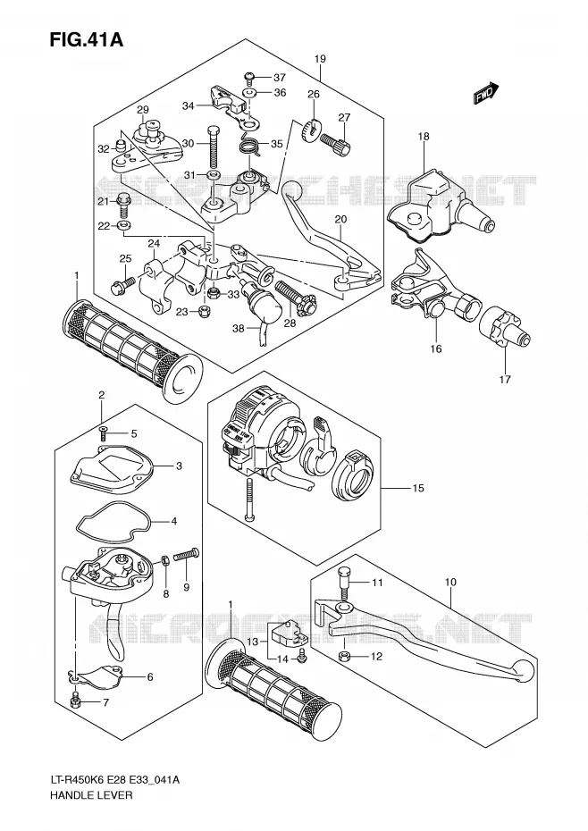 LEVERS - HANDGRIPS (MODEL K9/L0) Suzuki QUAD 450 QUADRACER 2010  LT-R450L0(E28/E33)
