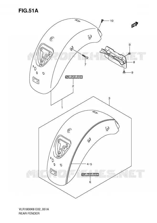 REAR FENDER (MODEL K9) Suzuki MOTO 1800 INTRUDER 2009  VLR1800UFK9(E2)