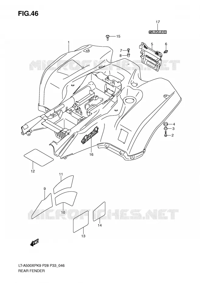 REAR FENDER (MODEL K9) Suzuki QUAD 500 KINGQUAD 2010  LT-A500XPL0(P28/P33)