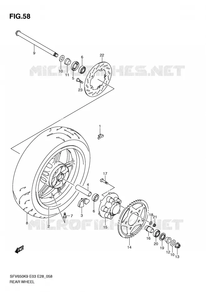 REAR WHEEL (SFV650K9/L0) Suzuki MOTO 650 GLADIUS 2009  SFV650K9(E3/E28)