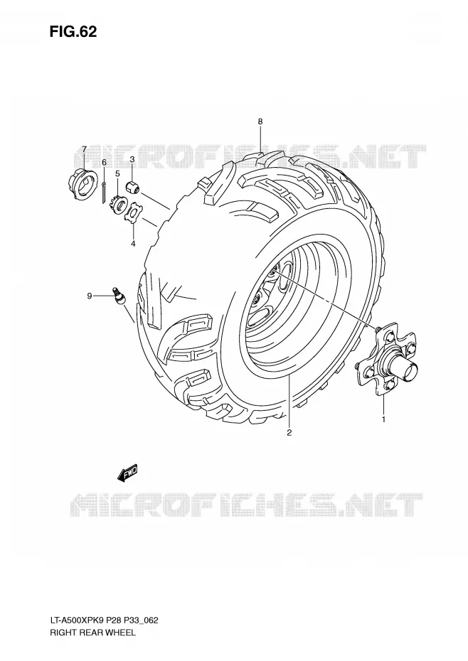 RIGHT HAND REAR WHEEL Suzuki QUAD 500 KINGQUAD 2009  LT-A500XPK9(P28/P33)