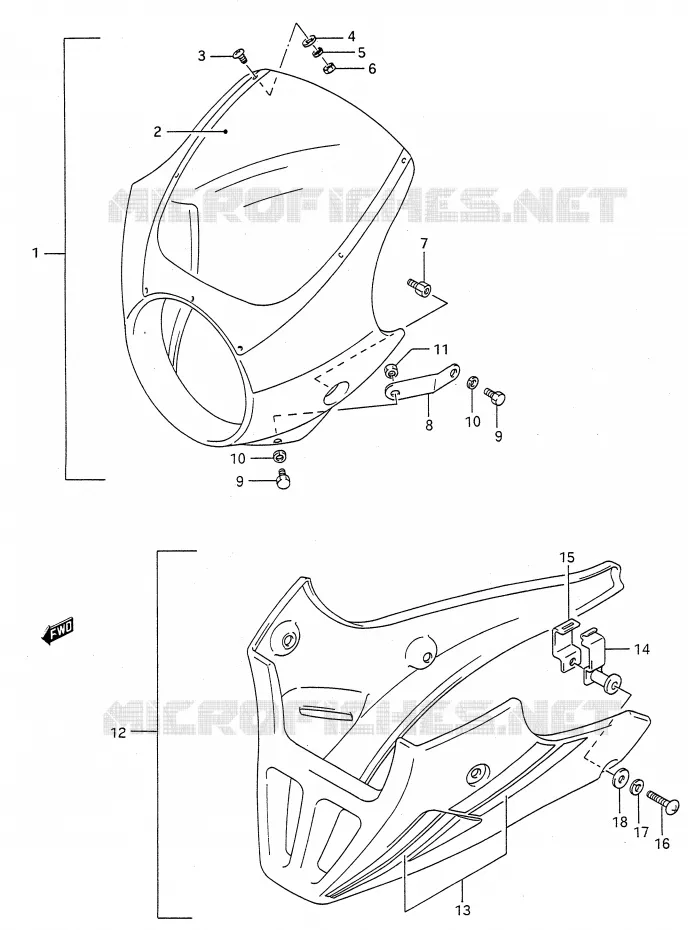 FAIRING (MODEL M/N/P/R/S/T OPTIONAL) Suzuki MOTO 500 GS-E 1994  GS500EUR(E28)