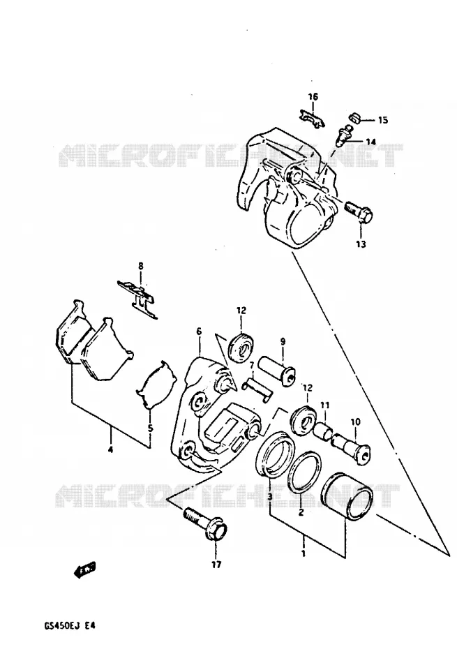 FRONT CALIPER (MODEL E/F/G/H, MODEL J E34, E75) Suzuki MOTO 450 GS-E 1987  GS450EH(E/F/G/H/J)