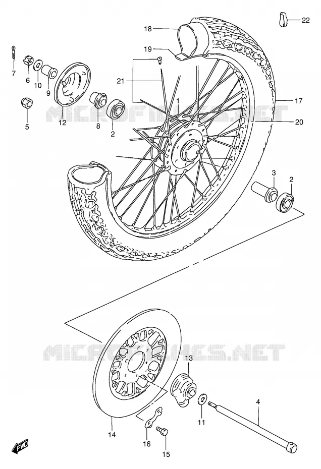 FRONT WHEEL (GN250F/J/K/L/M/N/P/R) Suzuki MOTO 250 GN 1994  GN250R(E2)