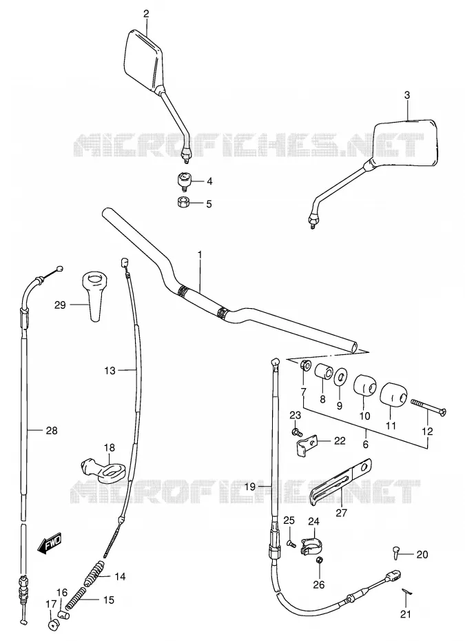 HANDLEBAR - CABLES (GS125UR) Suzuki MOTO 125 GS 1990  GS125ESL(E1)