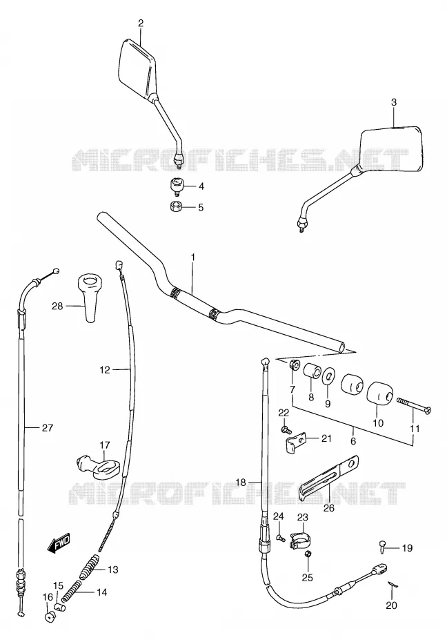 HANDLEBAR - CABLES (GS125UX/UY E71) Suzuki MOTO 125 GS 2000  GS125SY(E71)