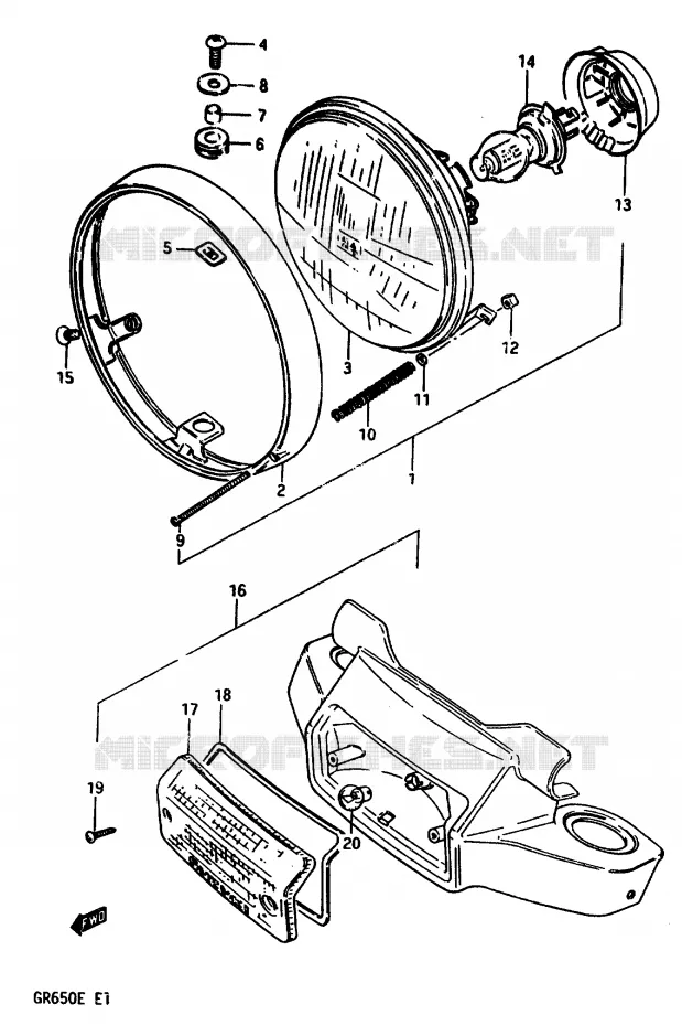 HEADLIGHT (E4) Suzuki MOTO 650 TEMPTER 1983  GR650D(D/E)