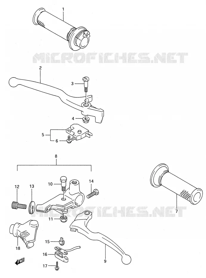 LEVERS - HANDGRIPS (MODEL K) Suzuki MOTO 500 GS-E 1995  GS500ESKS(E28)