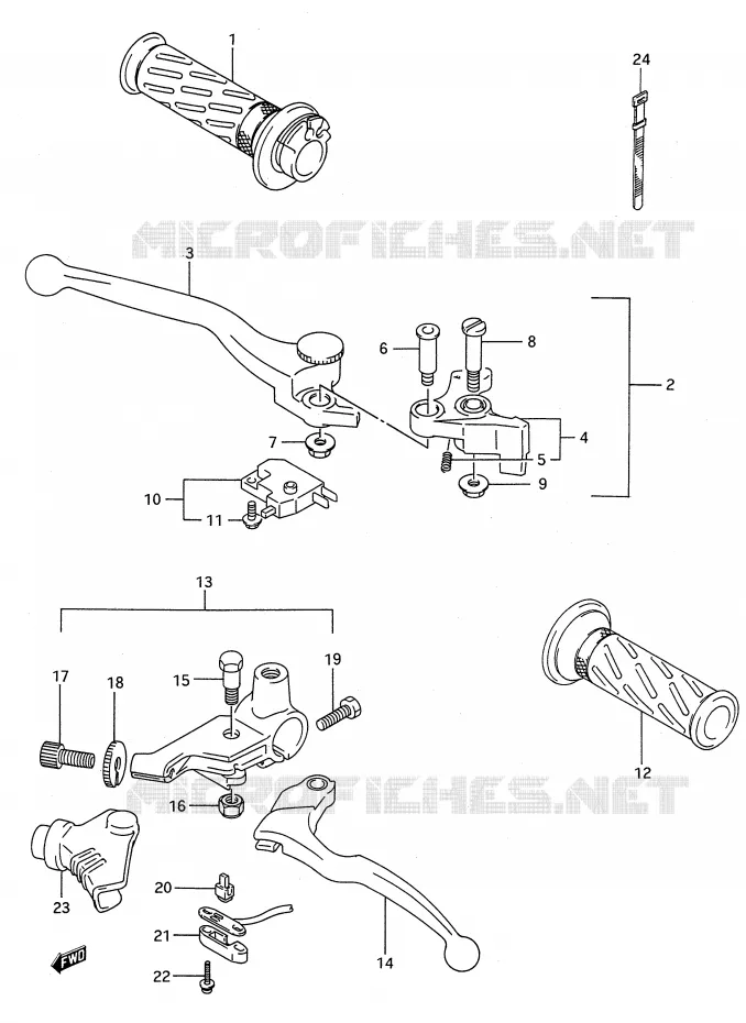 LEVERS - HANDGRIPS (MODEL L/M/N/P/R/S/T) Suzuki MOTO 500 GS-E 1993  GS500EUP(E28)