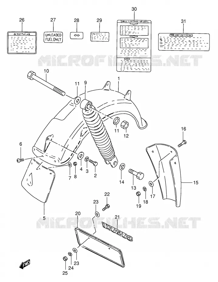 REAR FENDER - LABEL Suzuki SCOOTER 50 FZ 1990  FZ50L(E1)