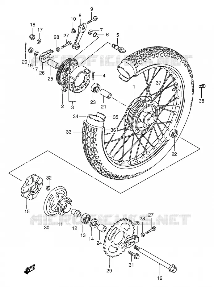 REAR WHEEL (GN250T/W/X/Y) Suzuki MOTO 250 GN 2000  GN250EY(E2)