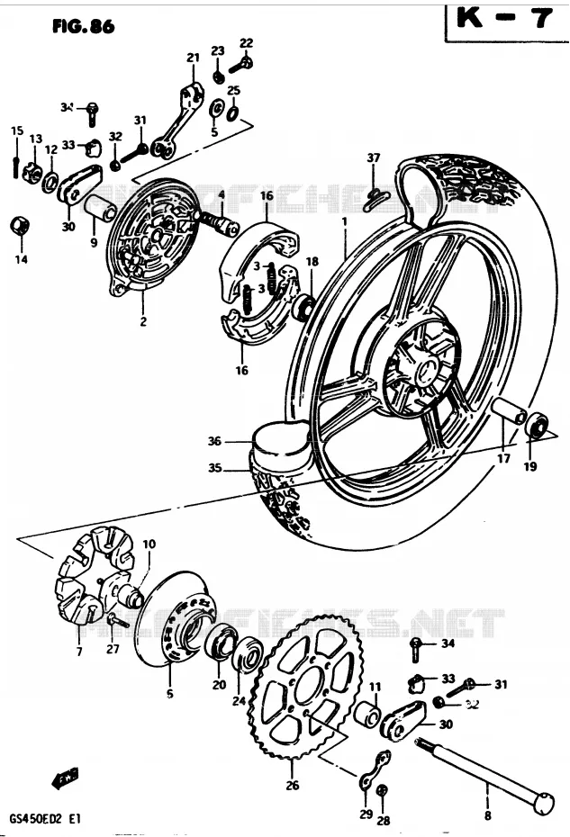 REAR WHEEL (MODEL D) Suzuki MOTO 450 GS-S 1983  GS450SD(2/Z/D)