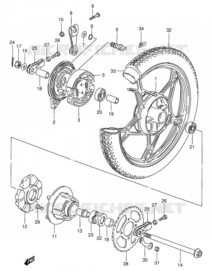 REAR WHEEL (SEE NOTE) Suzuki MOTO 125 GN 1991  GN125M(E1)