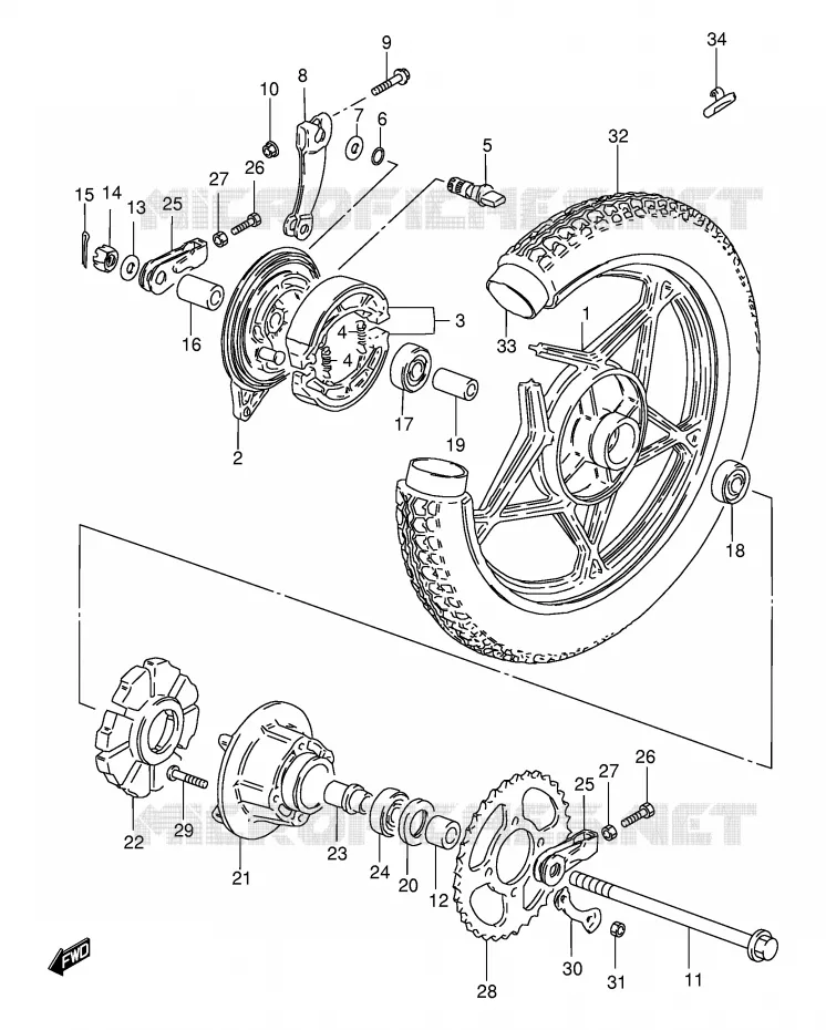 REAR WHEEL (SEE NOTE) Suzuki MOTO 125 GS 1994  GS125ESR(E1)