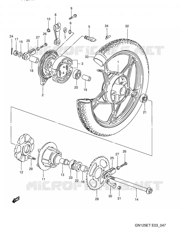 REAR WHEEL Suzuki MOTO 125 GN 1995  GN125ES(E3)