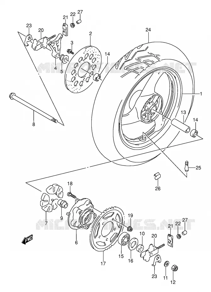REAR WHEEL Suzuki MOTO 500 GS-E 1995  GS500ES(E2)