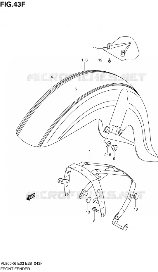 FRONT FENDER (MODEL L0) Suzuki MOTO 800 VOLUSIA 2007  VL800CK7(E3/E28)