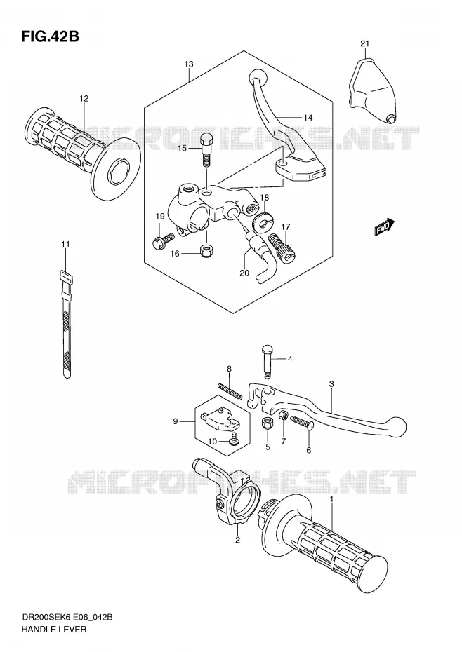 LEVERS - HANDGRIPS (MODEL L0 E6) Suzuki MOTO 200 DR 2008  DR200SEK8(E6)