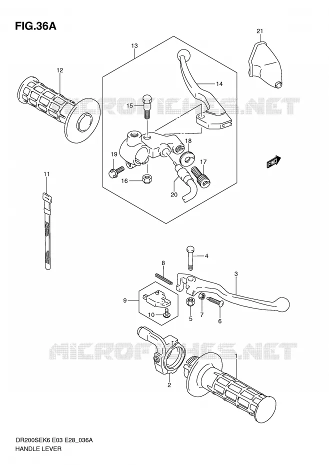 LEVERS - HANDGRIPS (MODEL L0) Suzuki MOTO 200 DR 2010  DR200SEL0(E3/E28)