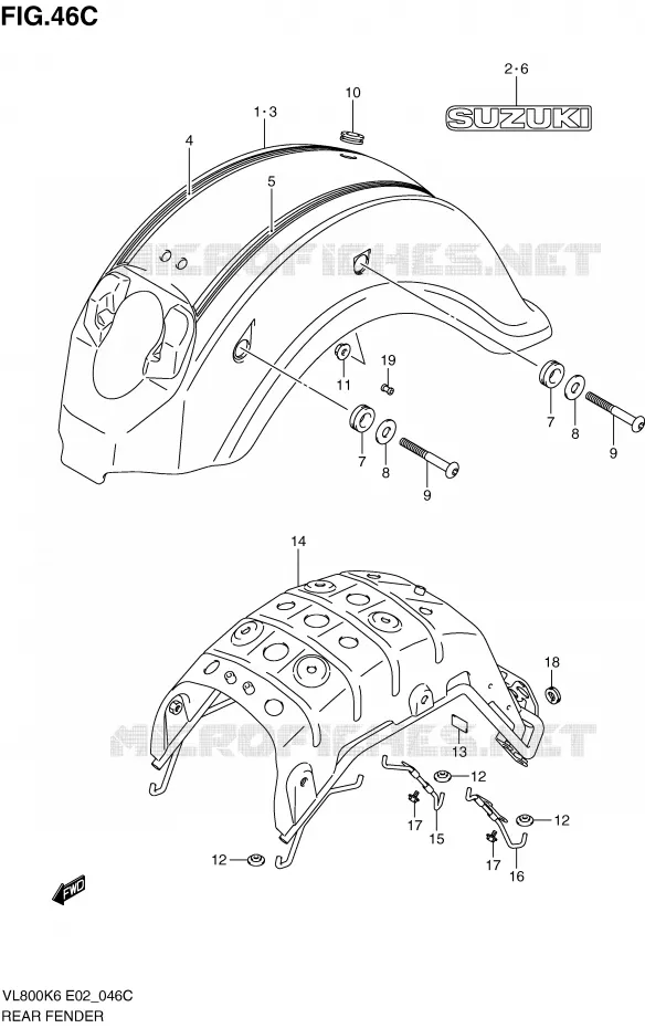 REAR FENDER (MODEL L0) Suzuki MOTO 800 VOLUSIA 2007  VL800UEK7(E2)