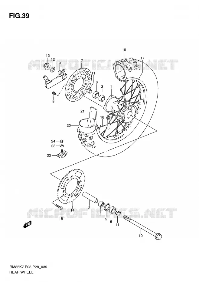 REAR WHEEL (RM85LK7/LK8/LK9/LL0) Suzuki MOTO 85 RM 2007  RM85LK7(P3/P28)