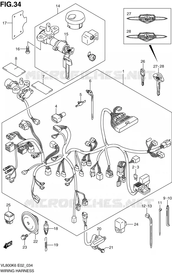 WIRING HARNESS (MODEL K6/K7/K8) Suzuki MOTO 800 VOLUSIA 2010  VL800CUEL0(E2)