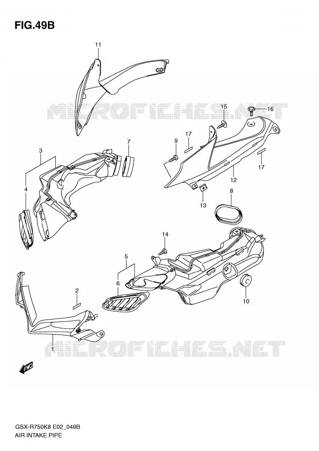 AIR INTAKE PIPE (MODEL L0) Suzuki MOTO 750 GSX-R 2009  GSX-R750UFK9(E2)
