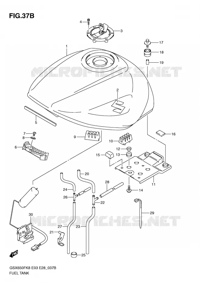 FUEL TANK (MODEL L0) Suzuki MOTO 650 GSX-F 2009  GSX650FK9(E3/E28)