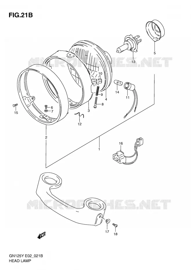 HEADLIGHT (MODEL Y/K1 E4,E18,E21,E22) Suzuki MOTO 125 GN 2000  GN125Y(E4)