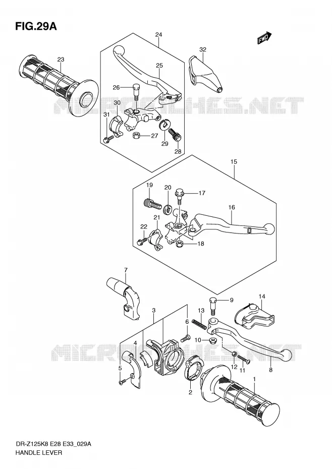 LEVERS - HANDGRIPS (MODEL L0) Suzuki MOTO 125 DR-Z 2012  DR-Z125LL0(E28/E33)