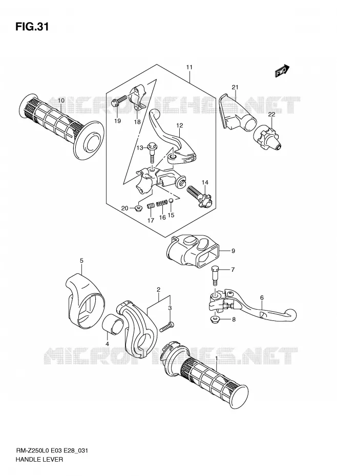 LEVERS - HANDGRIPS Suzuki MOTO 250 RM-Z 2010  RM-Z250L0(E3/E28)