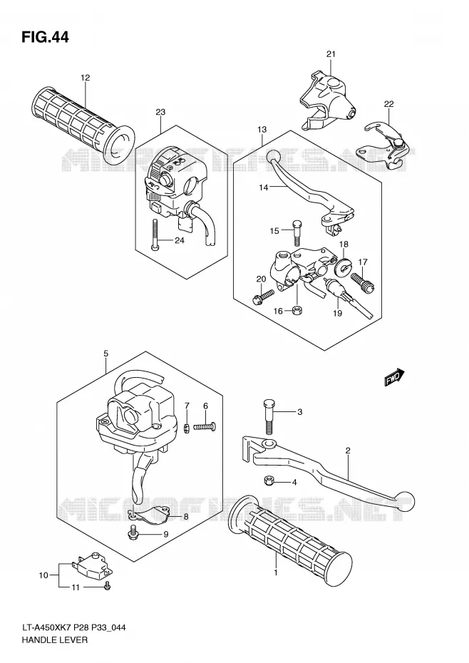 LEVERS - HANDGRIPS Suzuki QUAD 450 KINGQUAD 2007  LT-A450XK7(P28/P33)