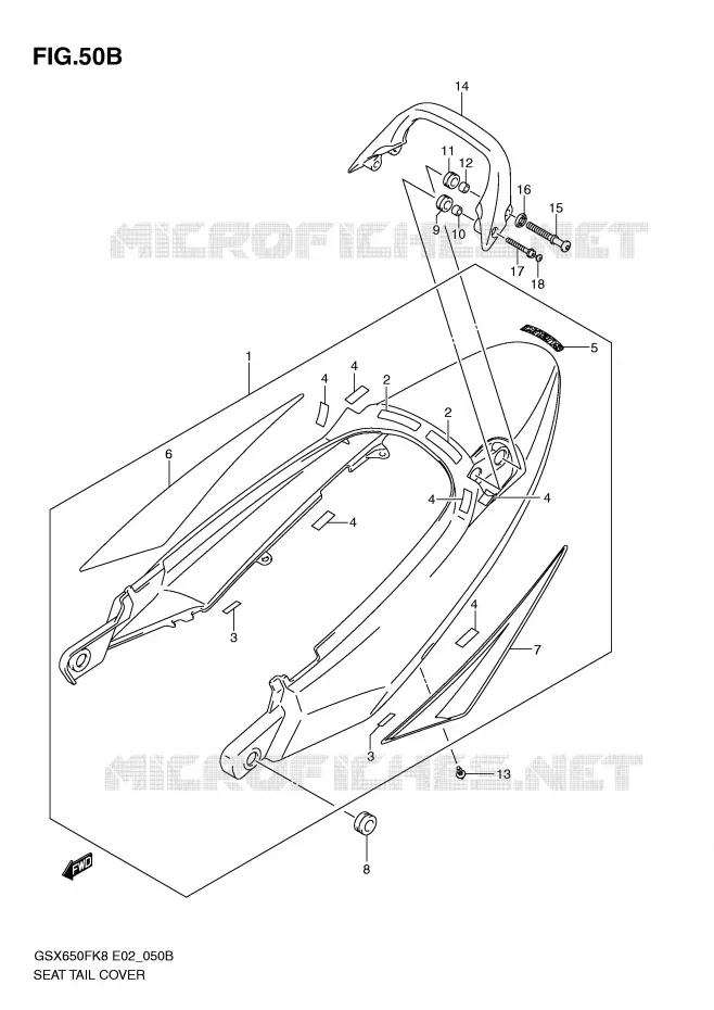 REAR FAIRING - SEAT COWL (MODEL L0) Suzuki MOTO 650 GSX-F 2010  GSX650FAL0(E2)