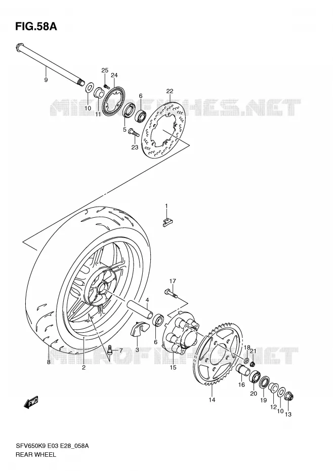 REAR WHEEL (SFV650AL0) Suzuki MOTO 650 GLADIUS 2010  SFV650AL0(E3/E28)