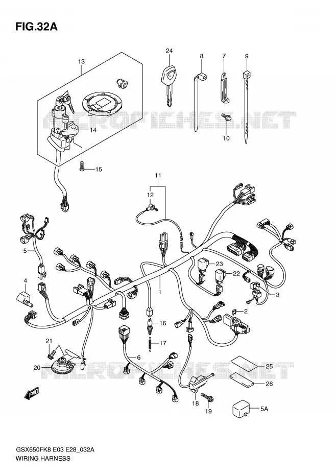 WIRING HARNESS (GSX650FA) Suzuki MOTO 650 GSX-F 2009  GSX650FK9(E3/E28)