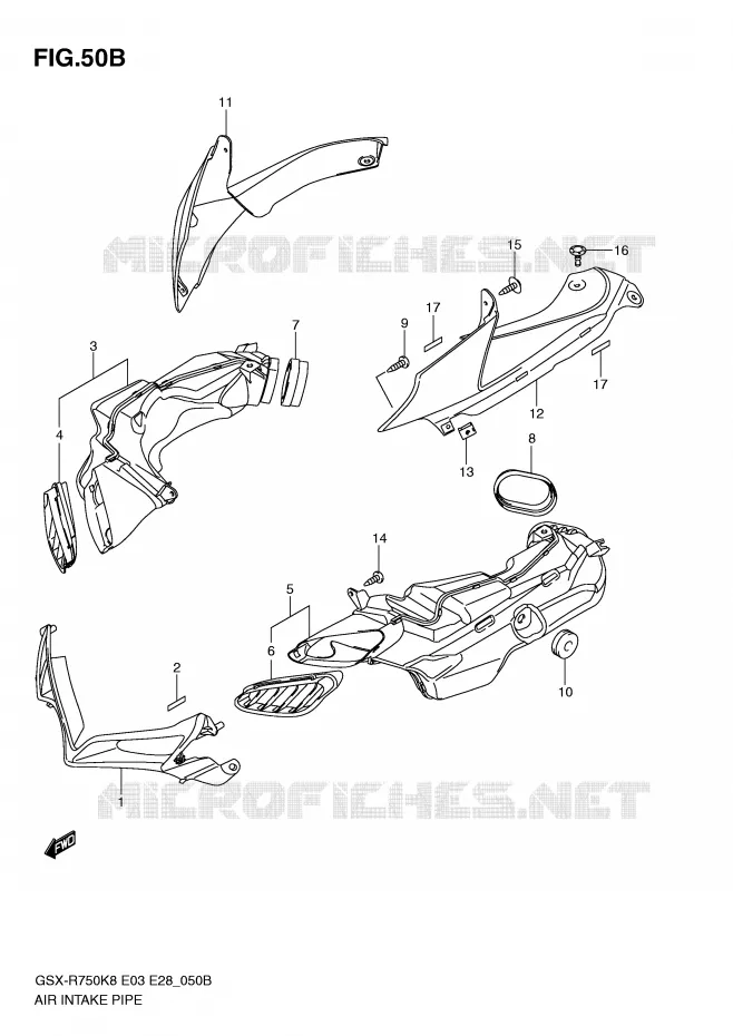 AIR INTAKE PIPE (MODEL L0) Suzuki MOTO 750 GSX-R 2009  GSX-R750K9(E3/E28)