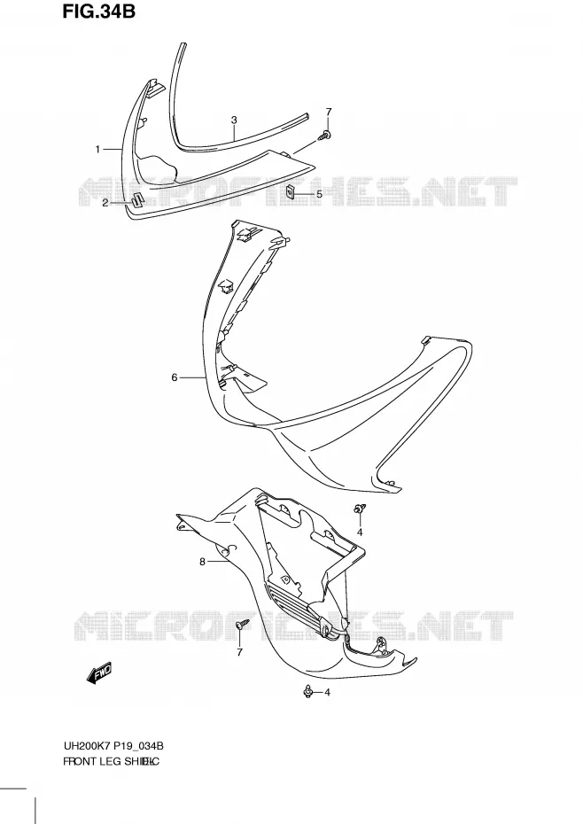 FRONT FAIRING (MODEL K9) Suzuki SCOOTER 200 BURGMAN 2007  UH200K7(P19)