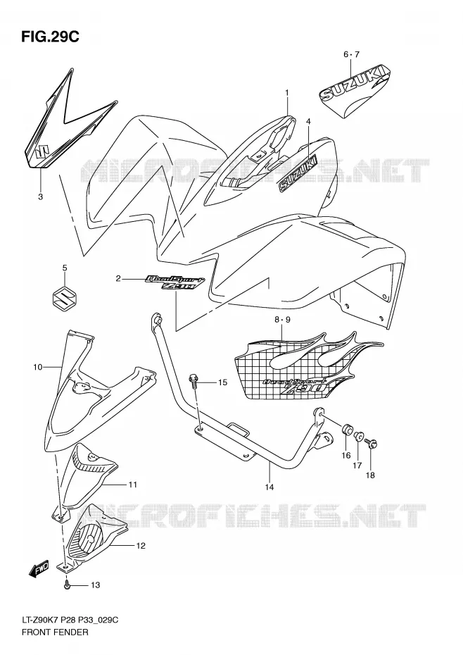 FRONT FENDER (MODEL L0) Suzuki QUAD 90 QUADSPORT 2009  LT-Z90K9(P28/P33)