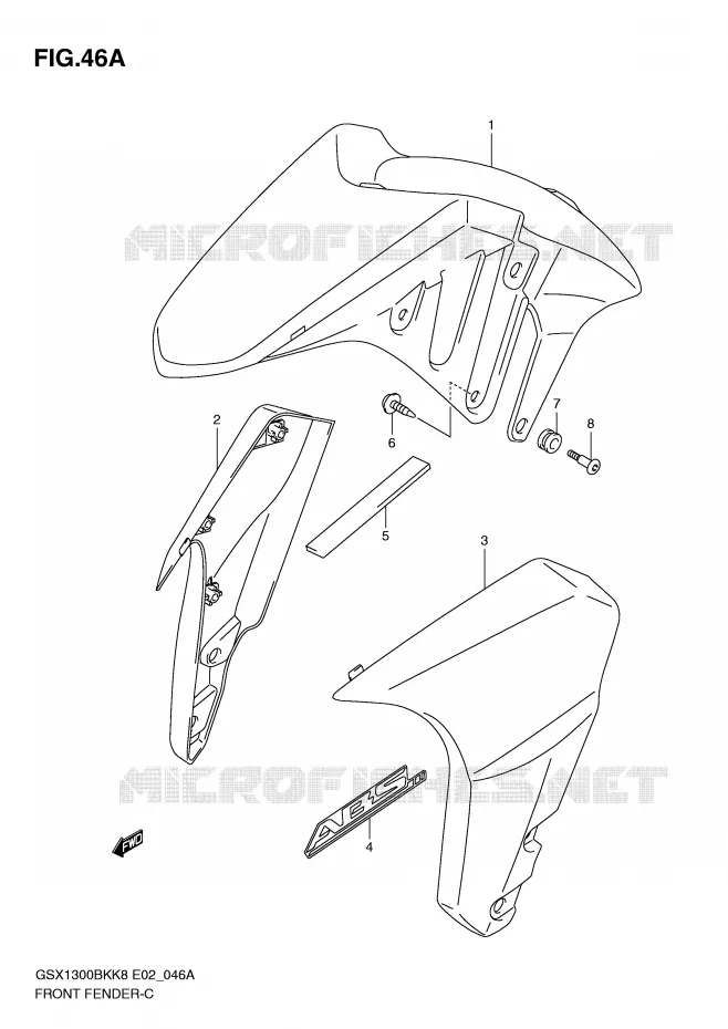 FRONT FENDER (WITHOUT ABS,MODEL K8/K9) Suzuki MOTO 1300 B-KING 2012  GSX1300BKU2K8(E2)