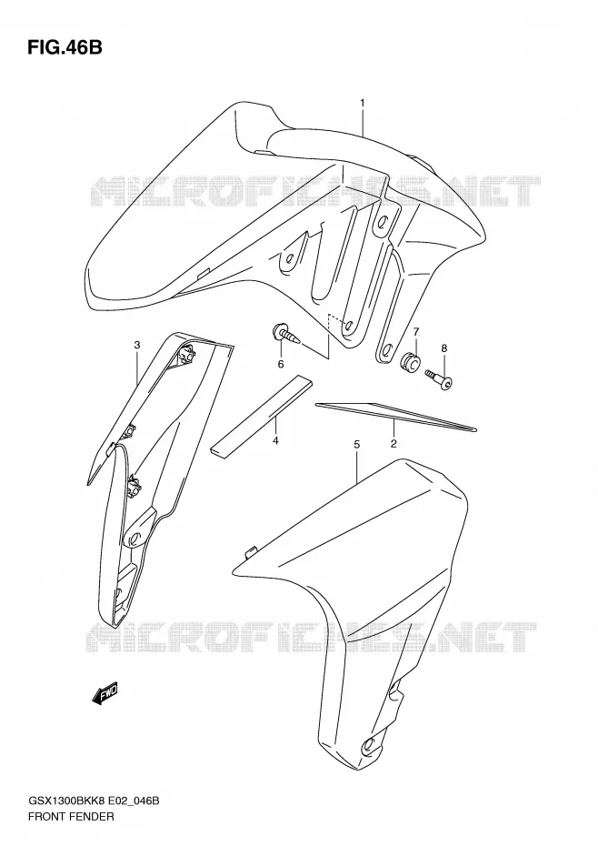 FRONT FENDER (WITHOUT ABS,MODEL L0) Suzuki MOTO 1300 B-KING 2012  GSX1300BKAU2K8(E2)