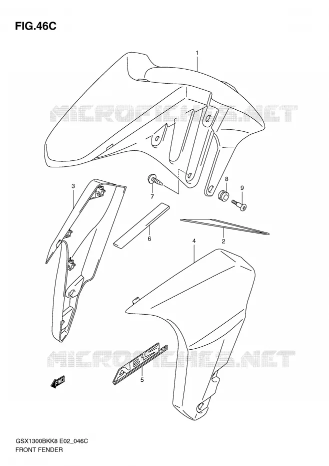 FRONT FENDER (WITHOUT ABS,MODEL L0) Suzuki MOTO 1300 B-KING 2012  GSX1300BKU2K8(E2)