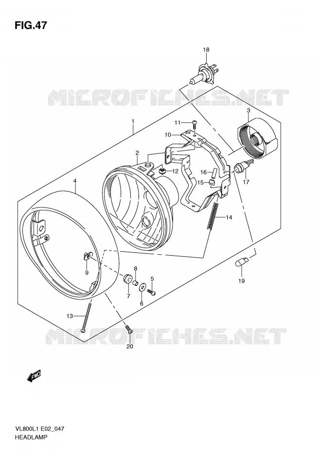HEADLIGHT (VL800L1 E19) Suzuki MOTO 800 VOLUSIA 2011  VL800CL1(E2)
