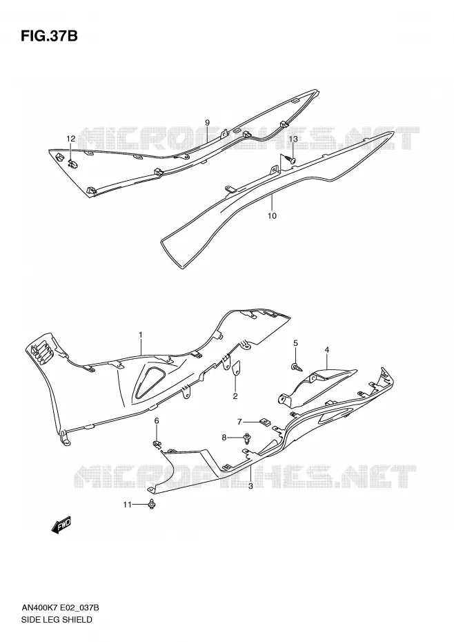 LOWER FAIRING (MODEL L0) Suzuki SCOOTER 400 BURGMAN 2009  AN400K9(E2)