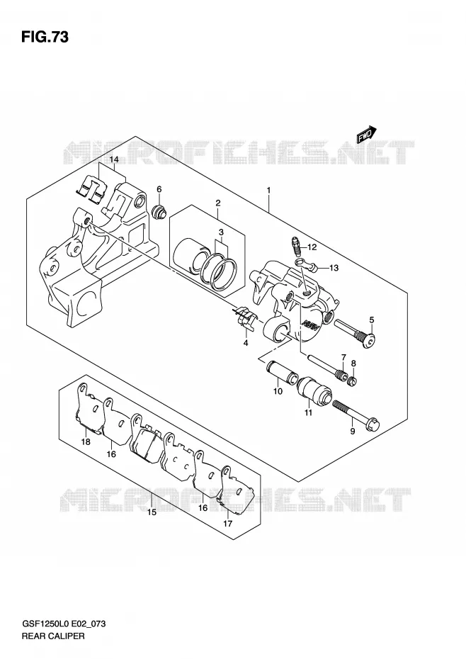 REAR CALIPER (GSF1250L0) Suzuki MOTO 1250 BANDIT 2010  GSF1250AL0(E2)