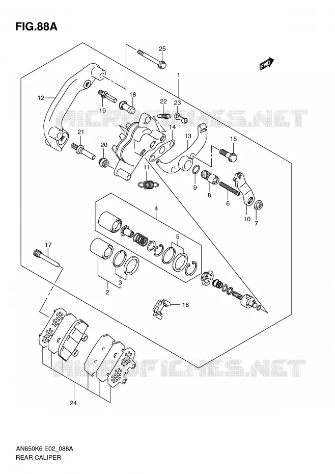REAR CALIPER (MODEL K9/L0) Suzuki SCOOTER 650 BURGMAN 2007  AN650K7(E2)