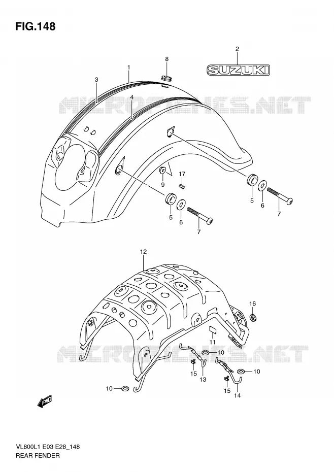 REAR FENDER (VL800CL1 E3) Suzuki MOTO 800 VOLUSIA 2011  VL800CL1(E3/E28)