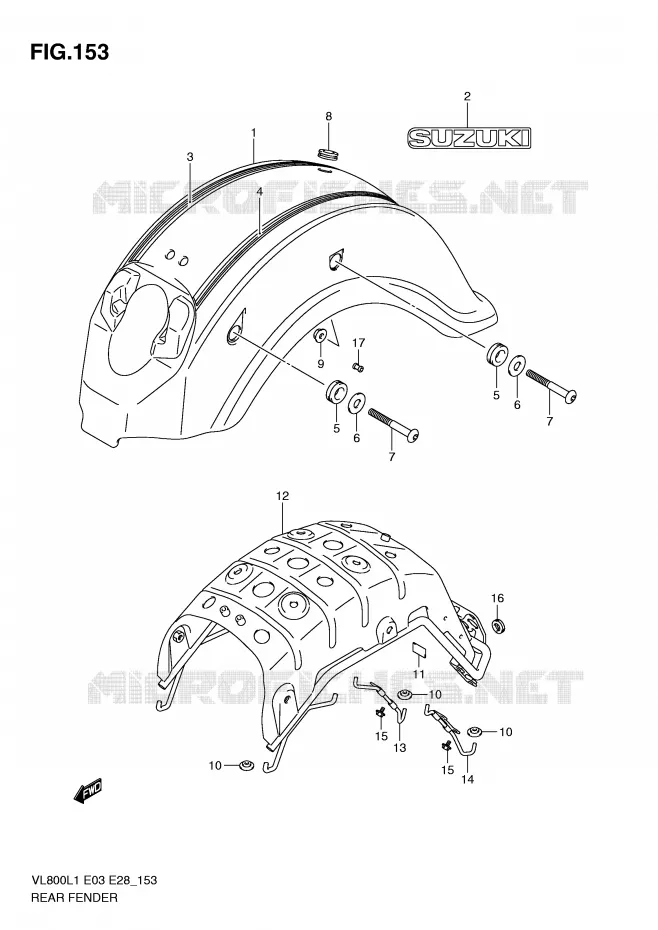 REAR FENDER (VL800TL1 E33) Suzuki MOTO 800 VOLUSIA 2011  VL800CL1(E3/E28)
